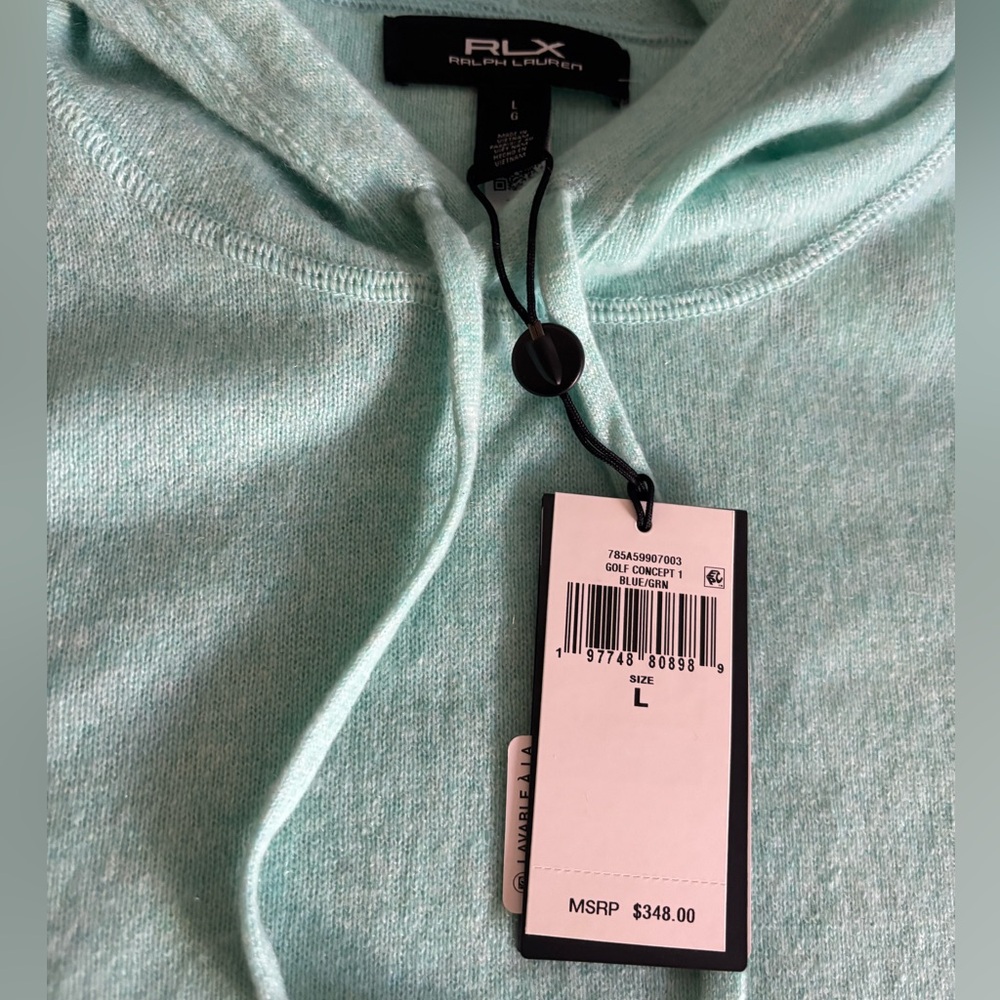 Ralph Lauren RLX Cashmere Light Blue/ Green Men's Sweater Hoodie - Picture 5 of 16